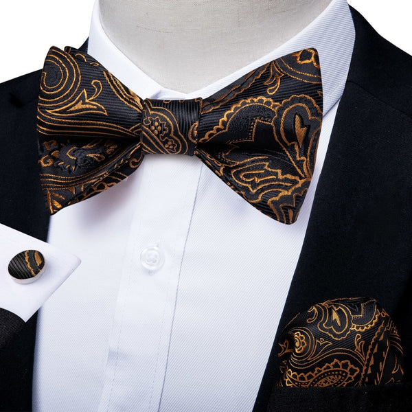 Black and Gold Paisley Matching Bowtie Set (3pc) - Modern Mister