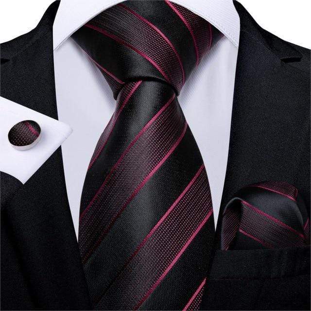 Black & Dark Red Stripes Tie Complete Set - Modern Mister