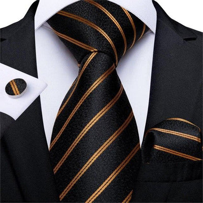 Black & Gold Stripes Matching Tie Set (3pc) - Modern Mister