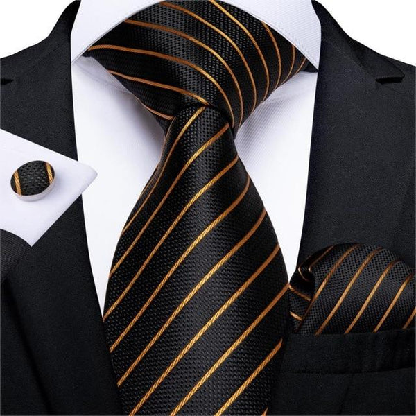 Black & Gold Stripes Matching Tie Set (3pc) - Modern Mister