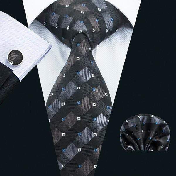 Black & Gray Thick Crosshatch Matching Tie Set (3pc) - Modern Mister