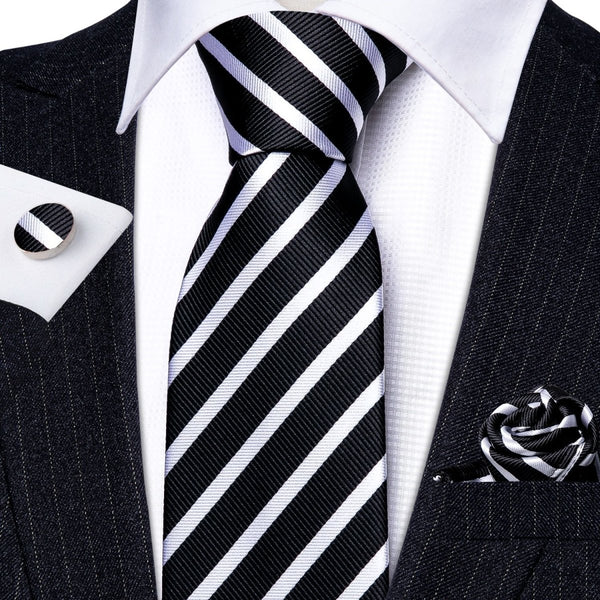 Black & White Stripes Matching Tie Set (3pc) - Modern Mister
