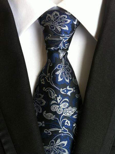Black with Silver & Navy Blue Floral Tie - Modern Mister
