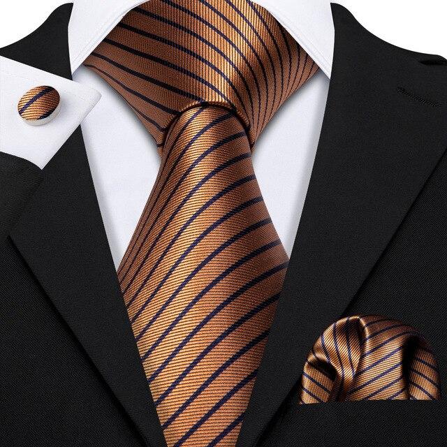 Bronze and Thin Navy Blue Stripes Tie Complete Set - Modern Mister