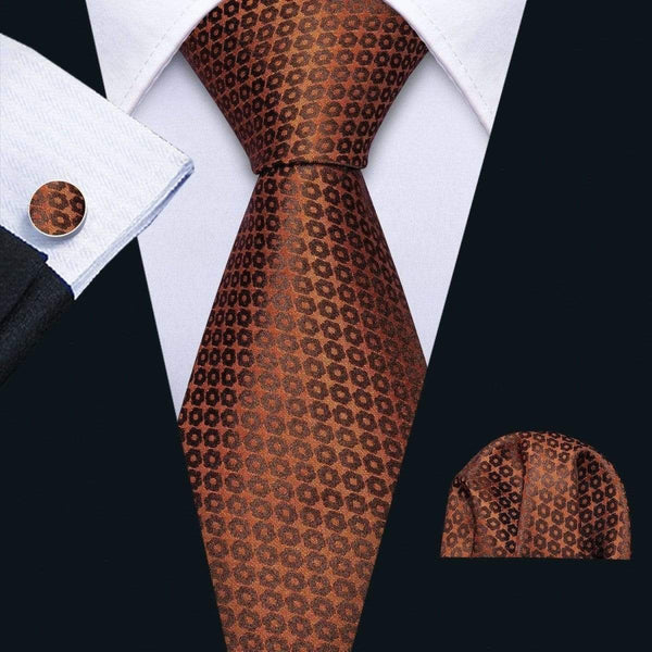 Bronze Geometric Matching Tie Set (3pc) - Modern Mister