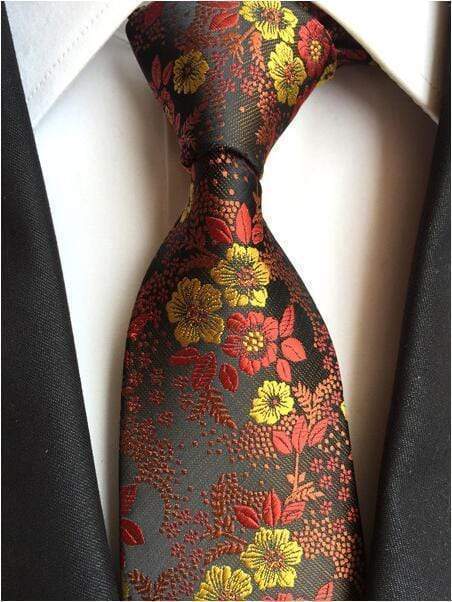 Floral-Red & Gold Silk Tie