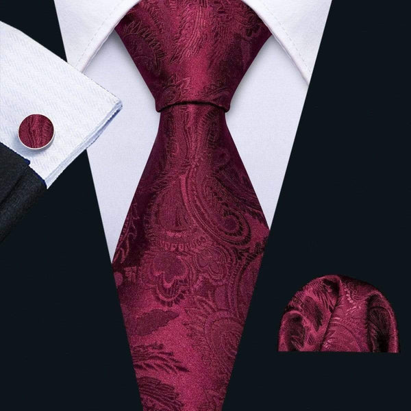 Burgundy Red Paisley Matching Tie Set (3pc) - Modern Mister