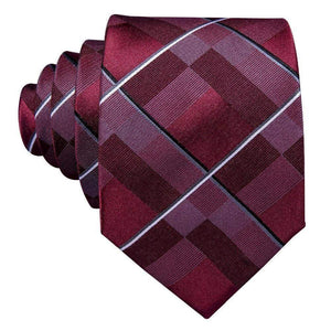 Burgundy & Silver Geometric Striped Matching Tie Set (3pc) - Modern Mister