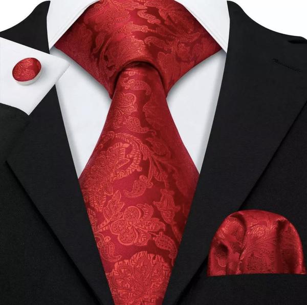 Cherry Red Floral Tie Complete Set - Modern Mister