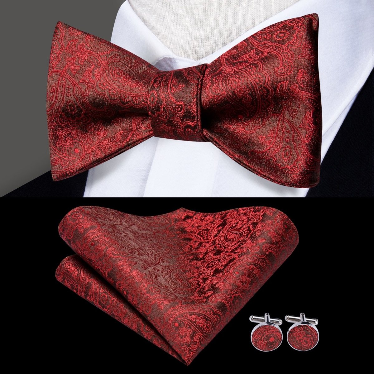 Burgundy Red Paisley Matching Tie Set (3pc) - Modern Mister