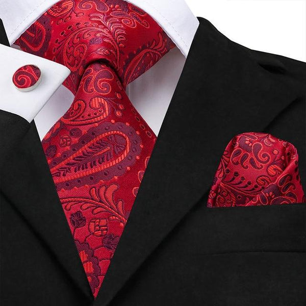 Cherry Red Paisley Matching Tie Set (3pc) - Modern Mister