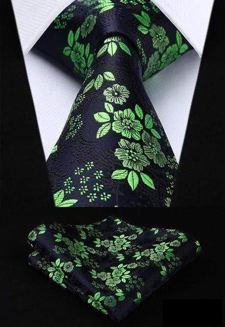 Dark Blue & Lime Green Floral Matching Tie Set (2pc) - Modern Mister