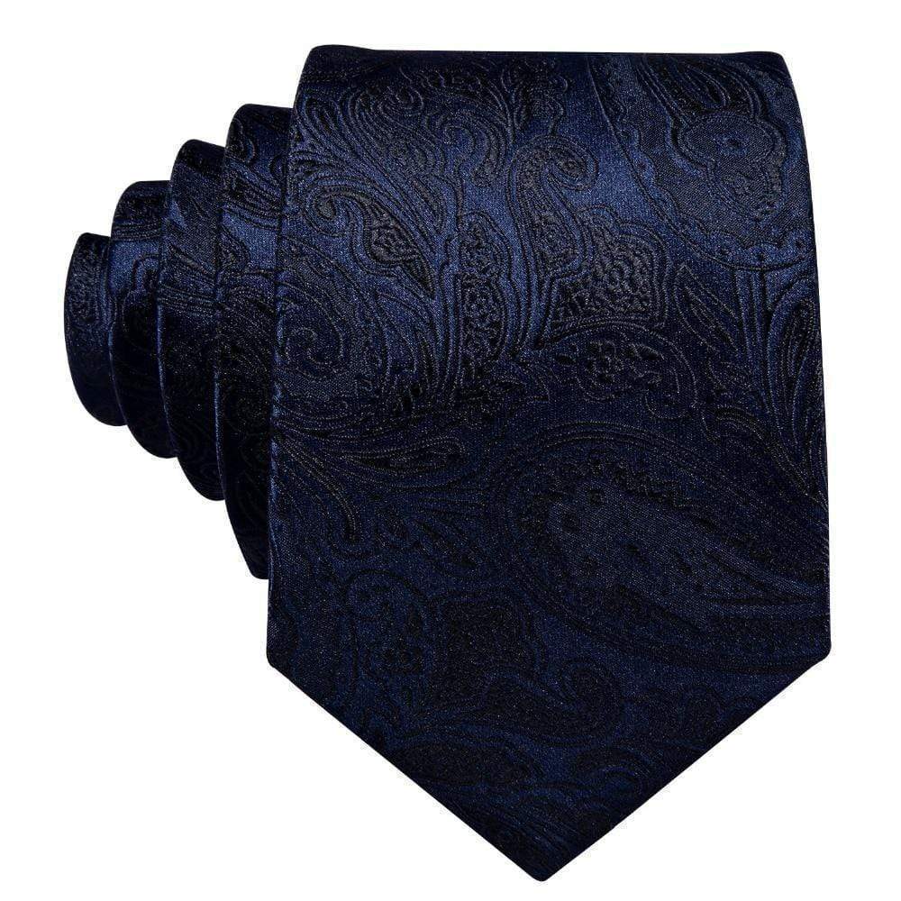 Dark Blue & Midnight Black Paisley Matching Tie Set