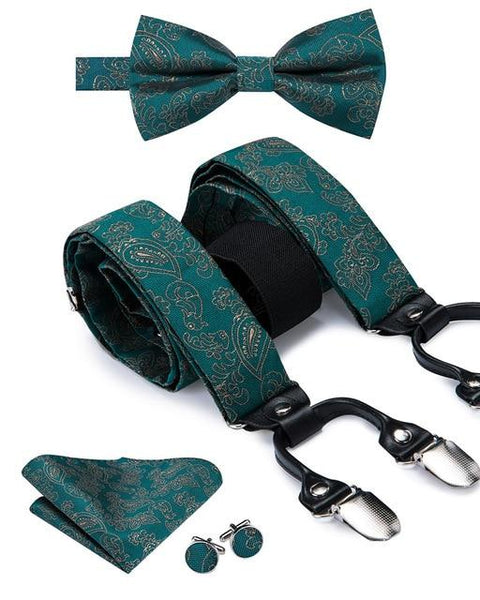 Green and Yellow Paisley Silk Suspenders