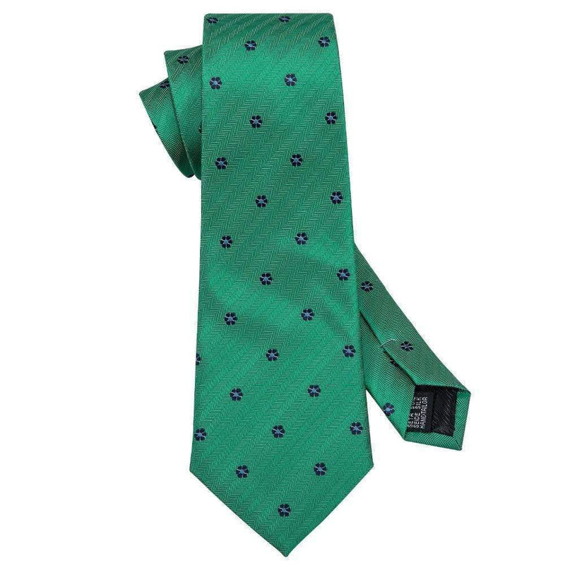 Emerald Green & Navy Blue Flowers Matching Tie Set (3pc) - Modern Mister