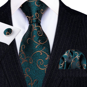 Forest Green & Gold Floral Matching Tie Set (3pc) - Modern Mister