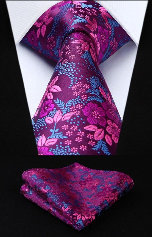 Navy & Brown Leaf Designed Necktie Tie with Matching Pocket Square – Tie  Factory