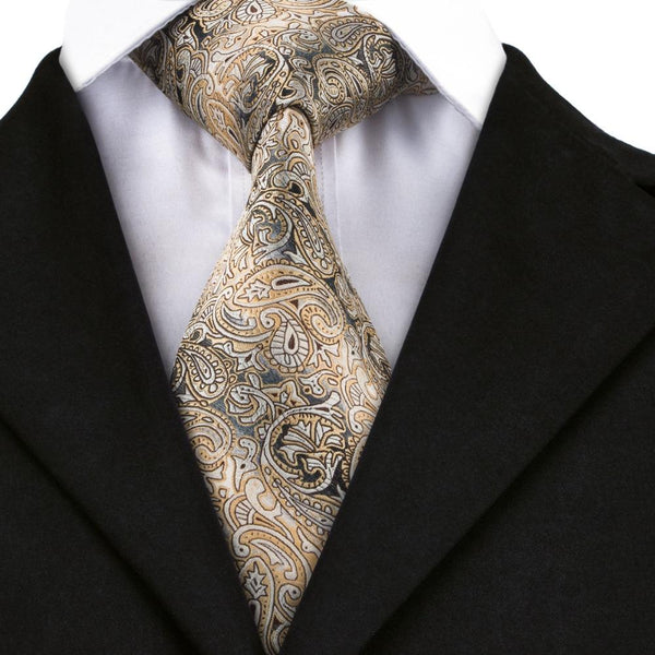 Gold, Silver & Black Paisley Matching Tie Set (3pc) - Modern Mister