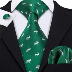 Green & White Reindeer Novelty Matching Tie Set (3pc) - Modern