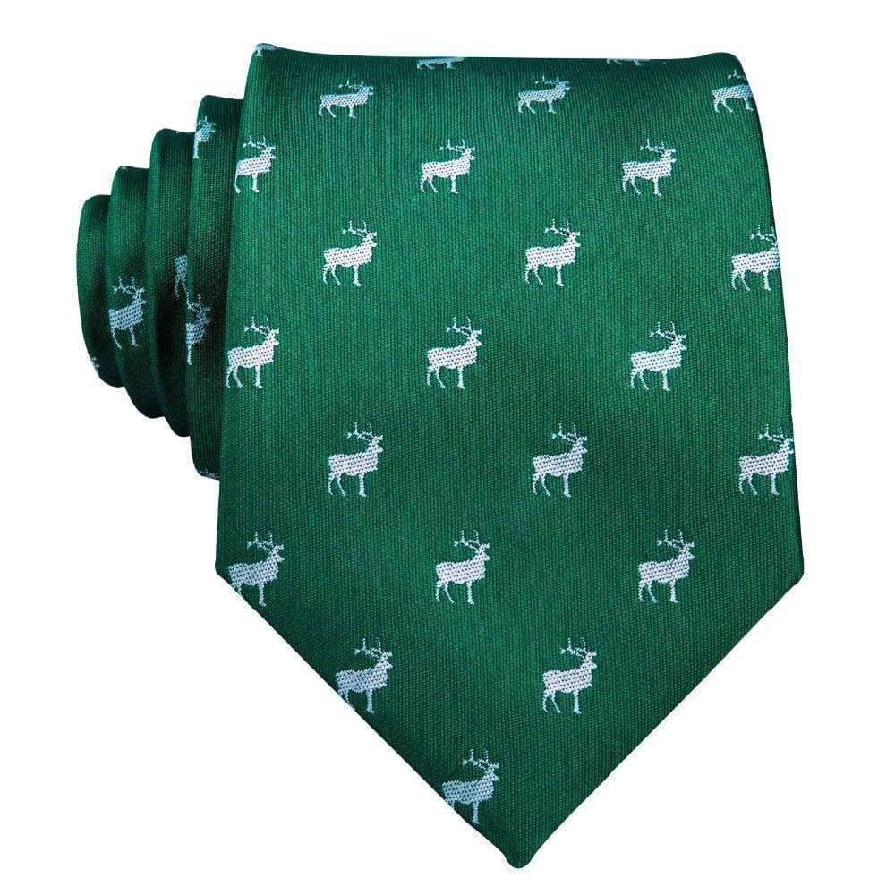 Green & White Reindeer Novelty Matching Tie Set (3pc) - Modern Mister