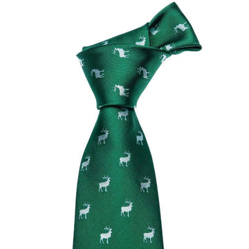 Green & White Reindeer Novelty Matching Tie Set (3pc) - Modern Mister