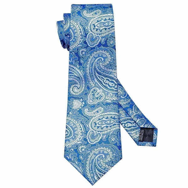 Light Blue, Navy Blue & White Paisley Matching Tie Set (3pc) - Modern ...