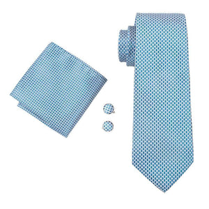 MENSOME Blue Geometric Tie, Pocket Square, and Cufflink Formal Gift Set - Set of 3