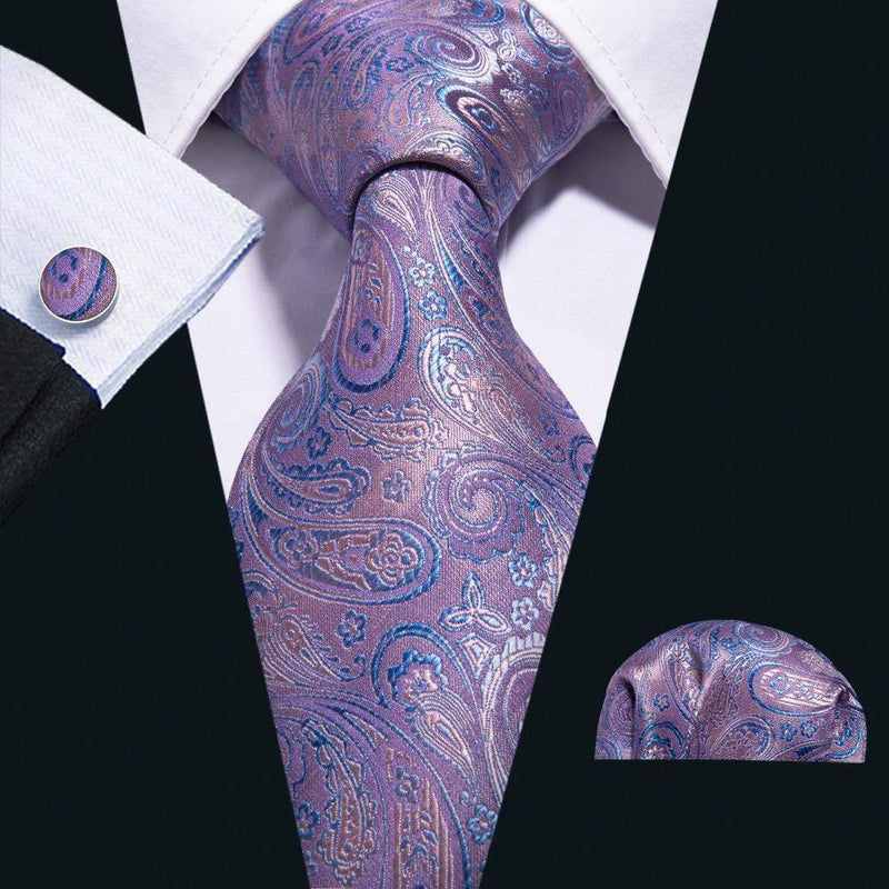 Lilac Purple & Blue Paisley Matching Tie Set (3pc) - Modern Mister