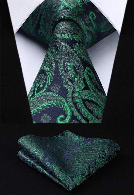 Navy Blue & Emerald Green Paisley Matching Tie Set (2pc) - Modern Mister