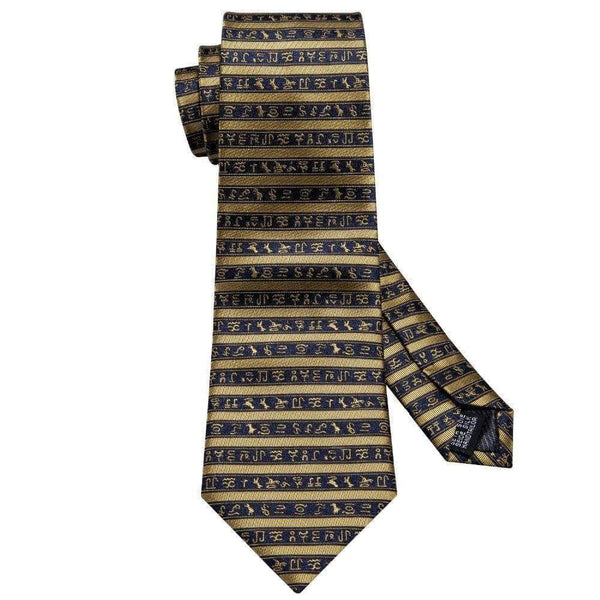 Black & Gold Stripes & Hieroglyphics Matching Tie - Modern Mister