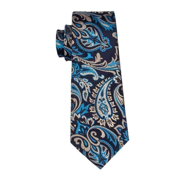 Navy Blue, Light Blue & Tan Paisley Matching Tie Set (3pc) - Modern Mister