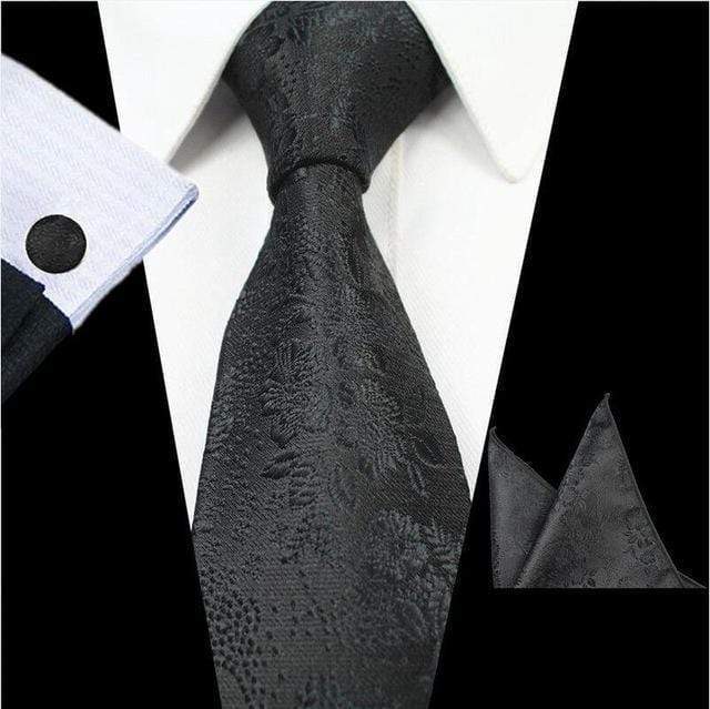 Obsidian Black Floral Tie Complete Set - Modern Mister