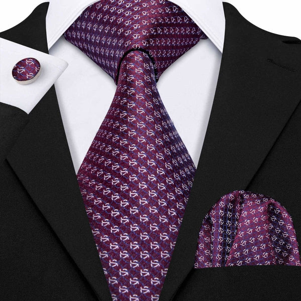 Plum Purple And White Geometric Circles Tie Complete Set - Modern Mister