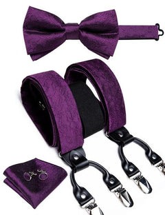 Purple & Light Blue Paisley Stripes Matching Bowtie & Suspenders Set ( -  Modern Mister