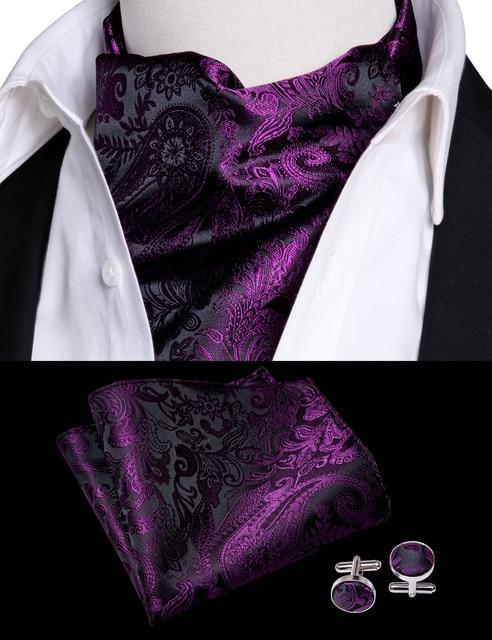 Plum Purple Paisley Matching Silk Ascot Set (3pc) - Modern Mister