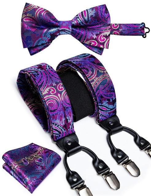 Purple & Light Blue Paisley Stripes Matching Bowtie & Suspenders Set ( -  Modern Mister