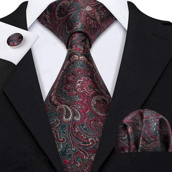 Red, Gold and Green Paisley Tie Complete Set - Modern Mister