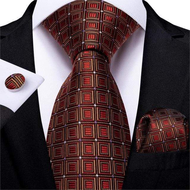 Red & Gold Geometric with Silver & Purple Dots Tie Complete Set ...