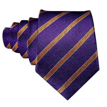 Royal Purple & Gold Stripes Matching Tie Set (3pc) - Modern Mister