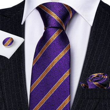 Royal Purple & Gold Stripes Matching Tie Set (3pc) - Modern Mister
