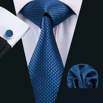 Sapphire Blue Geometric Ovals Tie Complete Set - Modern Mister