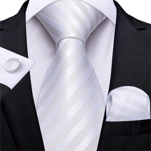 Solid White Stripes Tie Complete Set - Modern Mister