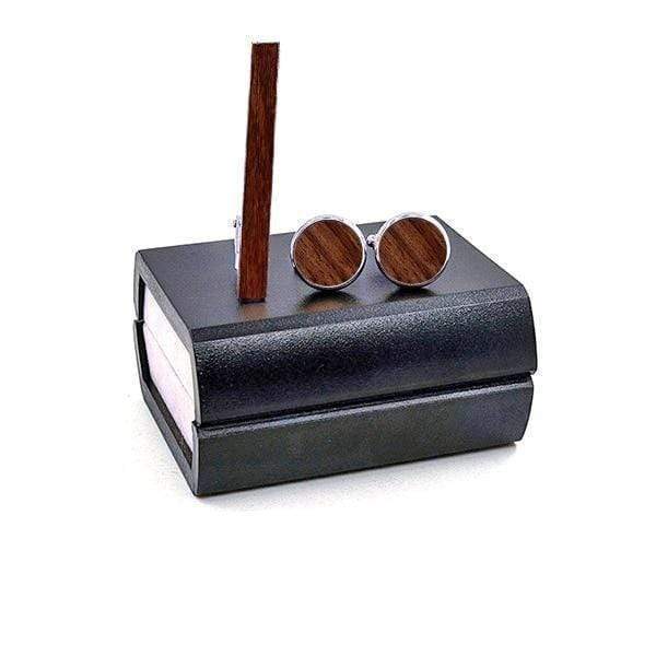 Wood Grain Tie Clip & Cufflinks Set Dark Wood